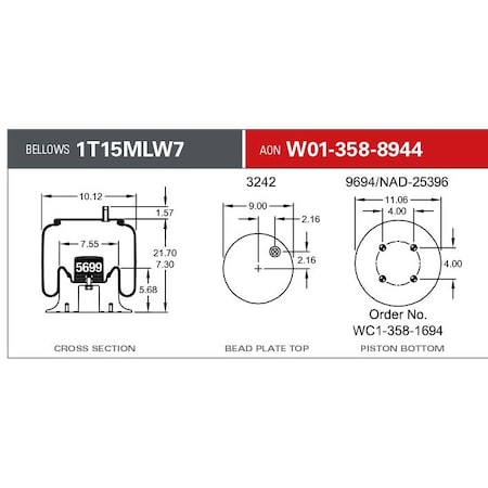 Firestone Air Spring, Suspension, 1T-Reversible Sleeve W013588944